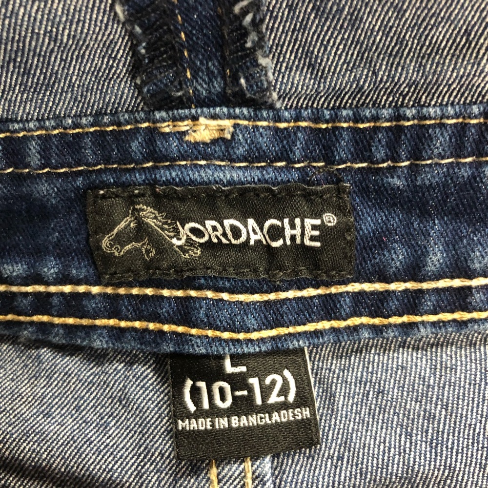 Kids Jordache Shortalls Size 10-12 Large Embroider Denim Overalls Shorts Girls - Picture 2 of 15